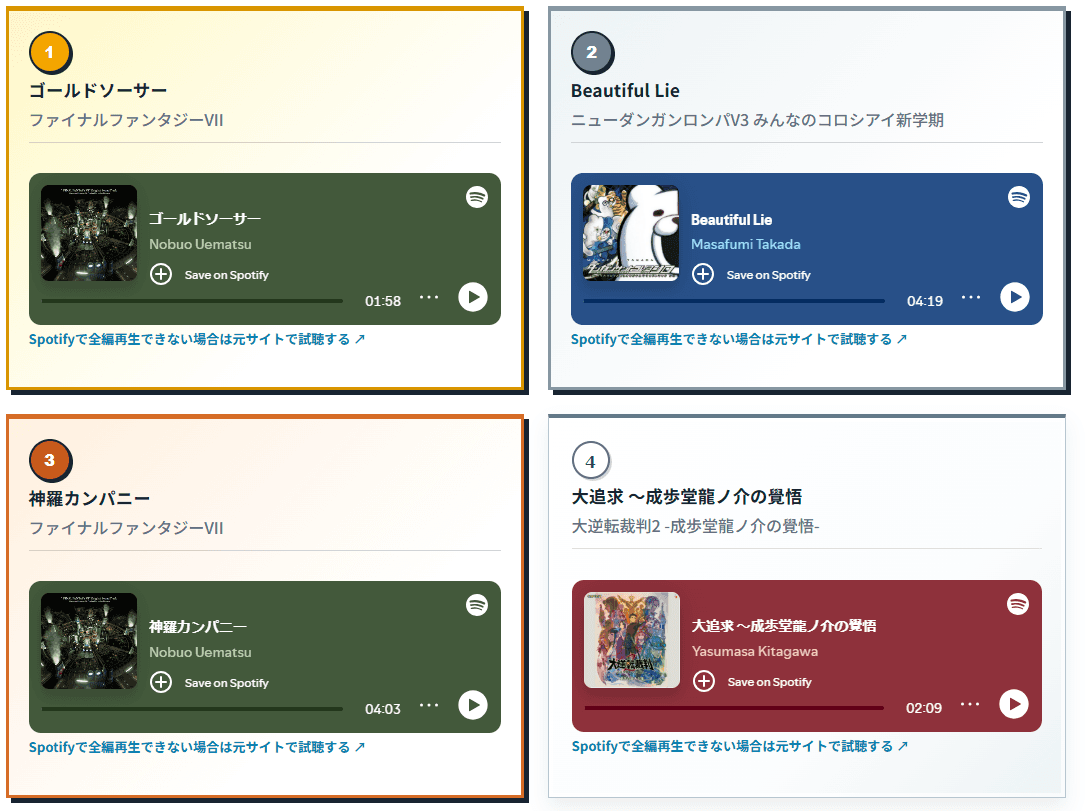 公開ランキングの結果画面